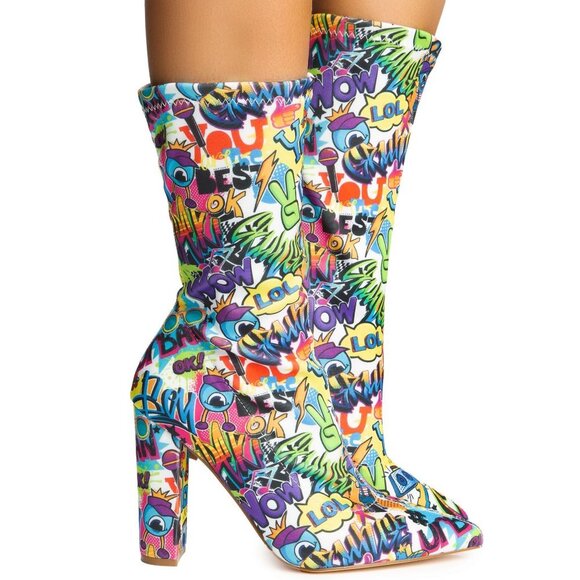 2 PC COMBO  BACK ON THE BLOCK  Heel Booties / HANDBAG  Graffiti ( BRAND NEW !! ) - Picture 2 of 7